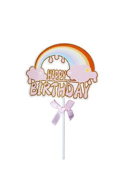 Топпер в торт "Happy Birthday. Радуга" - розовый 09393 фото