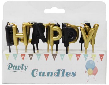 Свечи-літери в торт "Happy Birthday" - золото с черным ☆ АКЦІЯ 08980 фото