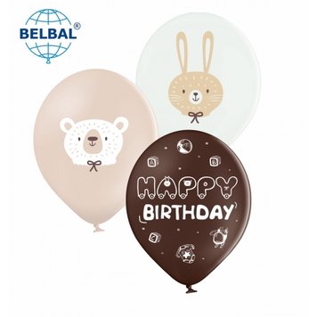 Латексні кульки Belbal Ведмедик, зайка, Happy birthday 30 см 12" (25 шт.) 13609 фото