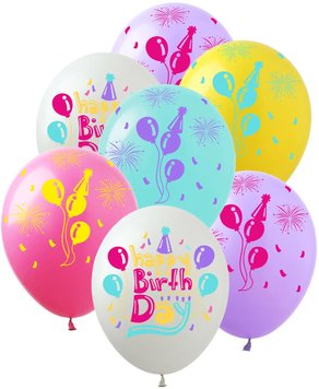 Латексна кулька Art Show "Happy Birthday Balloons" (1 ст) 50 шт 12" 15049 фото