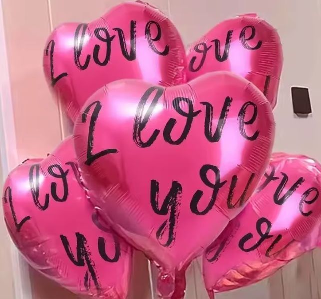 Фольгированный шар Китай Сердце розовое с черной надписью i love you 18" 14823 фото