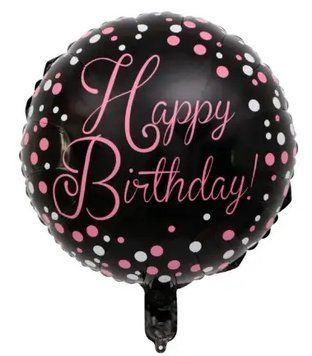 Фольгированный шар Круг Китай "Happy Birthday на чорному" 18` 02676 фото