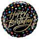 Фольгированный Круг Китай &laquo;Happy Birthday. Золотые буквы, цветной горох на черном&raquo; 18' 10272 фото 2