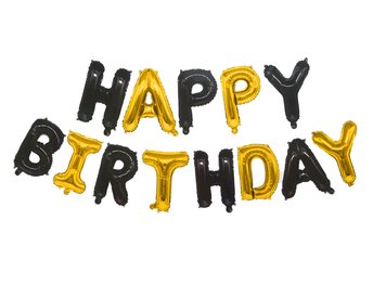 Фольгований напис «Happy Birthday» - черно-золотая 11689 фото