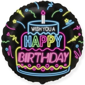 Фольгированный Шар Круг Flexmetal "Happy Birthday" -неон 18` 04986 фото