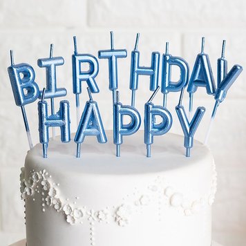 Свечи-літери в торт "Happy Birthday" синие (перламутр) ☆ АКЦІЯ 09018 фото