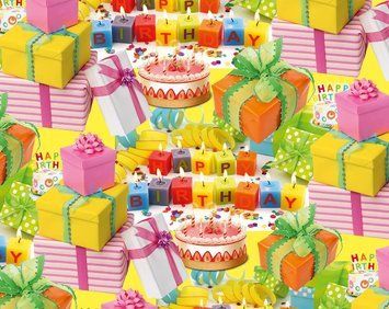Упаковочная Бумага (5 листов) "Тортики, подарки Happy Birthday" (70*100 см) 03806 фото