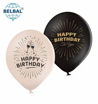 Латексна кулька Belbal "Happy Birthday гетсбі" ретро стиль, мікс  25 шт. 12" 2ст 12107 фото