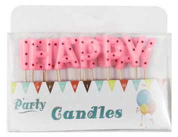 Свечи-літери в торт "Happy Birthday" рожеві в горошек ☆ АКЦІЯ 09022 фото