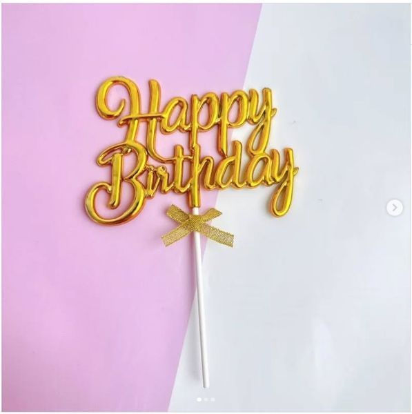 Топпер для торта Happy Birthday золото каллиграфия 16534 фото