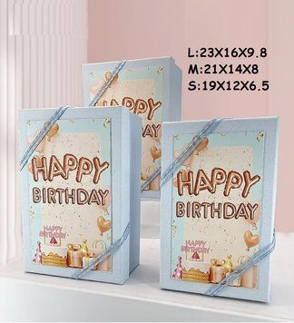 Коробка подарункова картон Happy birthday блакитна (набор 3 шт.) M середня 5 13534 фото