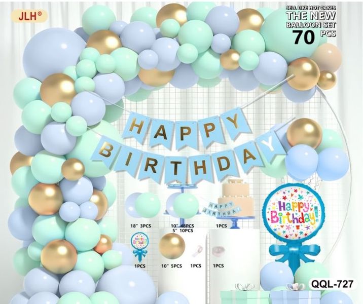 Набір для фотозони Фольгованих та латексних Куль (Китай) Блакитний happy birthday QQL-727 14660 фото