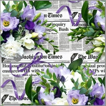 Пакувальний папір (5 листів) "Білобузкові квіти на газеті" (70*100 см) 14123 фото