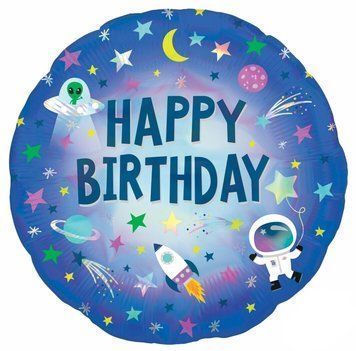 Фольгированный Шар Круг (Китай) "Happy Birthday. Космос, пришельцы"-18" (синий) 05926 фото