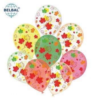 Латексные шары Belbal Разноцветные листья (кристал ассорти) 30 см 12" (25 шт.) 13149 фото