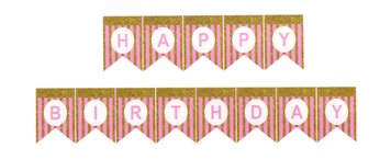 Вивіска прапорці Happy Birthday "Блискітки" - рожеві АКЦІЯ 09181 фото