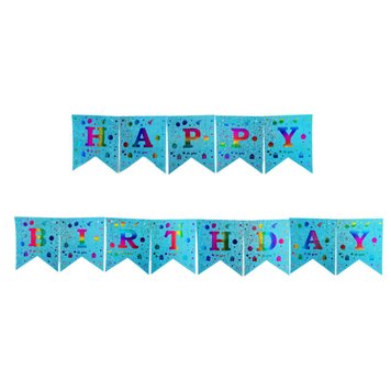 Вивіска прапорці Happy Birthday подарунки, кульки блакитна 2,5 метра АКЦІЯ 13228 фото