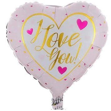Фольгированный шар Китай Сердце ніжно рожеве з білим I love you золоті літери 18" 13764 фото
