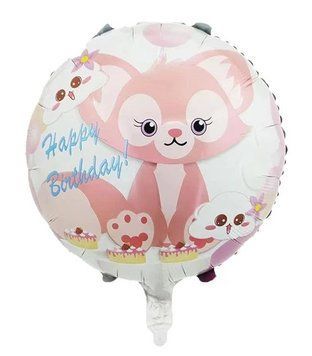 Фольгированный шар Круг Китай Лисеня персикове Happy Birthday блакитні букви 18" 12377 фото