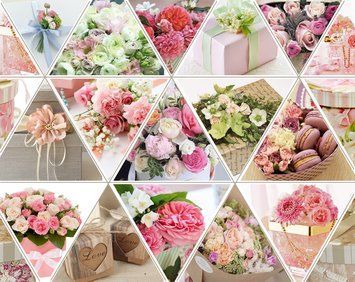 Упаковочная бумага (5 Листов) "цветы, розовый подарок, макарун в треугольниках" (70*100 см) 11962 фото