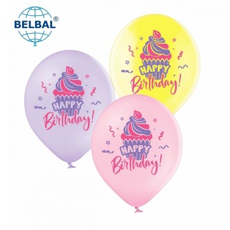 Латексные шары Belbal Happy Birthday, кекс (макарун) 30 см 12" (25 шт.) 13420 фото