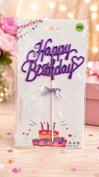 Топпер для торта Happy Birthday сердце фиолетовый 15795 фото