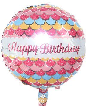 Фольгированный Круг Китай &laquo;Happy Birthday чешуйка розовая&raquo; 18' 01634 фото