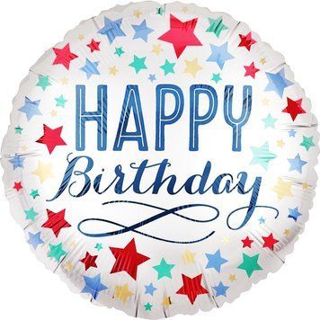 Фольгированный шар Круг Китай "Happy Birthday-звёздочки,конфети" 10968 фото