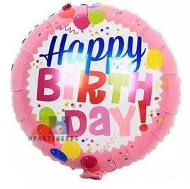 Фольгированный Круг Китай "Happy Birthday шарики на розовом" 18' 02483 фото