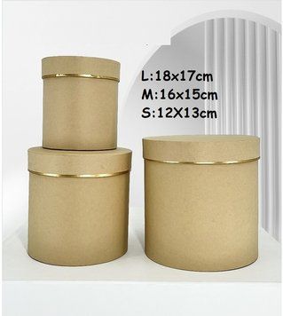 Коробка подарункова картон ТУБУС золота смуга крафт (набор 3 шт.) M середня 34 15898 фото