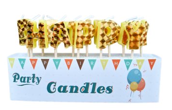 Свічки-літери для торта "Happy birthday" ЗОЛОТА ГОЛОГРАМА 14811 фото