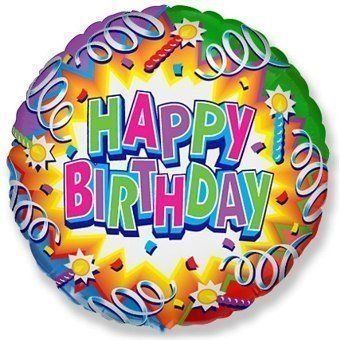 Фольгована Куля Коло Flexmetal "Happy Birthday серпантин и свечки" 18` 03145 фото