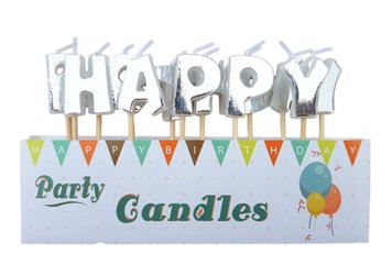 Свічки-літери для торта "Happy birthday" СРІБНА ГОЛОГРАМА 14812 фото