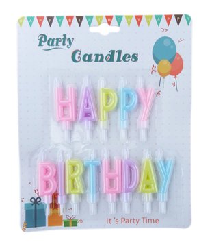 Свічки-літери для торта "Happy birthday" кольоровий макарун планшет 14813 фото