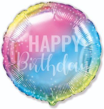 Фольгированный Шар Круг Flexmetal "Happy Birthday " омбре 18` 10097 фото