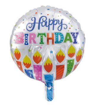 Фольгированный Круг Китай "Happy Birthday цветные свечи, серебряный круг" 18' 02489 фото