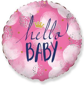 Фольгированный Шар Круг Flexmetal "Hello Baby" розовый 18` 10098 фото