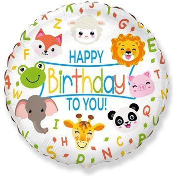 Фольгированный Шар Круг Flexmetal "Happy Birthday to you. Зверушки" 18` 10100 фото
