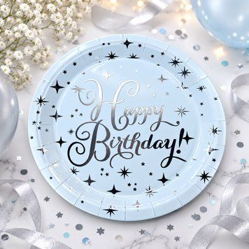 Тарілка велика Китай Happy birthday срібло 10 шт. 23 см 14123 фото