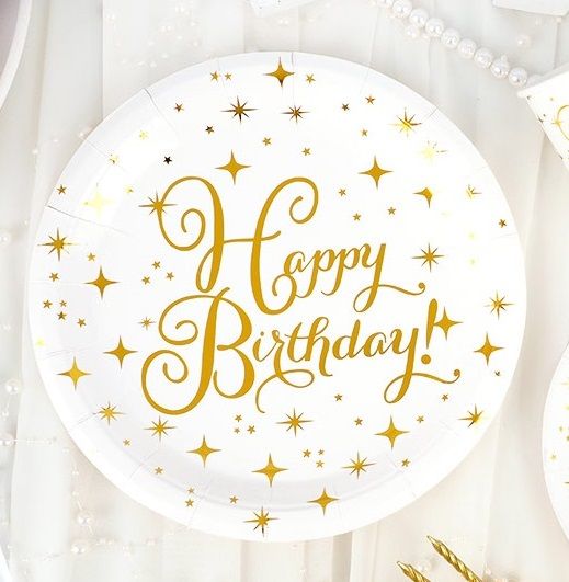 Тарілка велика Китай Золото Happy birthday 10 шт. 23 см 15000 фото