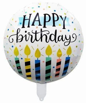 Фольгированный Круг Китай "Happy Birthday свечи на белом" 18' 02497 фото