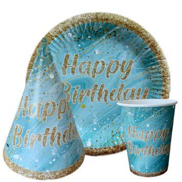 Набір посуду &laquo;Happy birthday на блакитному&raquo; 16801 фото