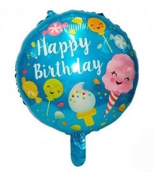 Фольгированный Круг Китай "Happy Birthday конфеты-мороженое на голубом" 18' 02498 фото