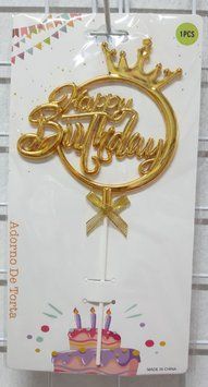 Топпер для торта Happy Birthday Золото в колі з короной 15107 фото
