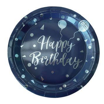 Тарілка велика Китай Синій графит Happy birthday срібло 10 шт. 23 см 14765 фото
