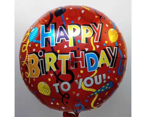 Фольгированный Шар Круг Flexmetal "Happy Birthday to you!"(шарики,серпантин) красный