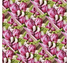 Упаковочная Бумага (5 листов) "Розовая розочка,беленький цветочек с зеленой веточкой" на полу (70*100 см)
