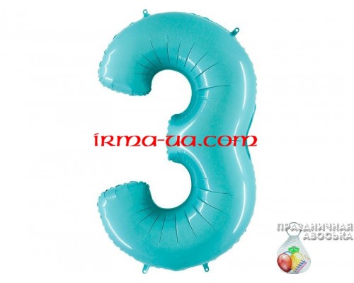 Фольгированная цифра Grabo (1 м) - "3" (голубая)