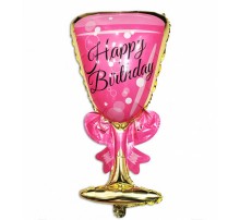 Фольгированная Фигура Китай "Бокал шампанского розовое Happy Birthday" 92см*48см