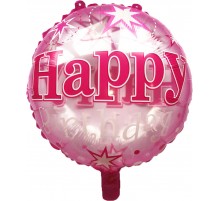 Фольгированный Шар Круг Китай "Happy Birthday звездочки розовый" полу-прозрачный 18`